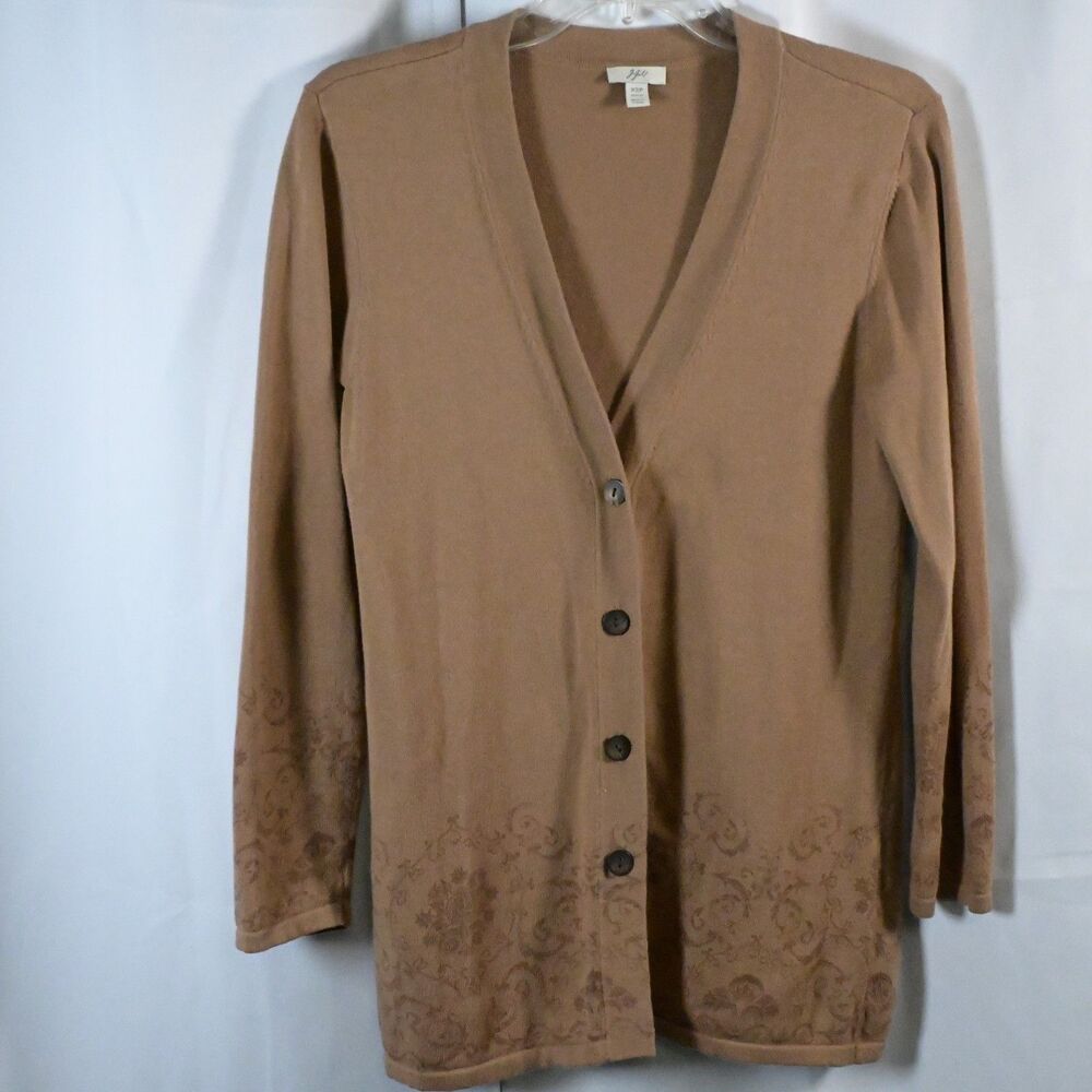 J.Jill Women's XS Petite Brown Floral V-Neck Cotton Cardigan